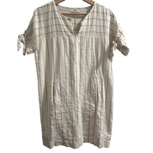 Madewell Women's XS Cream Stripe V Neck Tie Sleeve Casual‎ Dress
